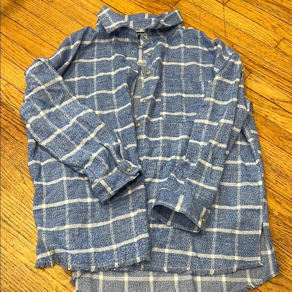 Blue and White Plaid Button-Up Shirt